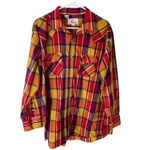 Vintage Westerner Men's XL Colorful Plaid Shirt Pearl Snap Cowboy Rodeo